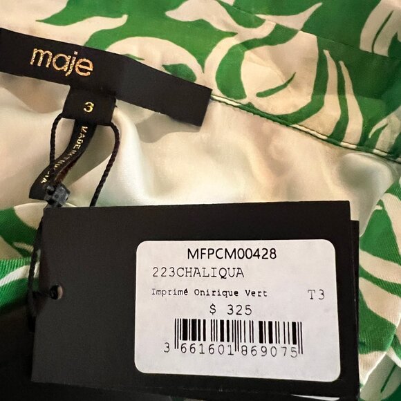 Maje Green White Floral Print Silk Button Down Blouse Size 3 (US L) - Picture 9 of 13